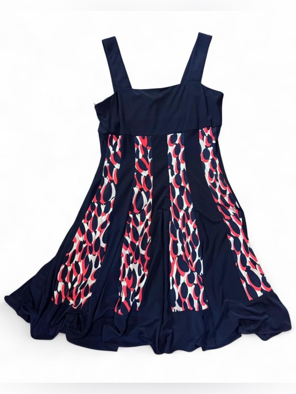 Vintage Navy Sleeveless Dress with Orange & White Groovy Pattern